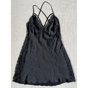 Victoria's Secret Satin Chemise Gown Lace Trim Slip Nightie